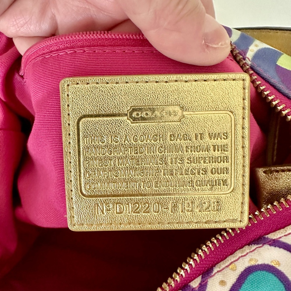 Coach Multicolor Signature Circle Print Shoulder Bag with Gold Accents - Picture 13 of 14